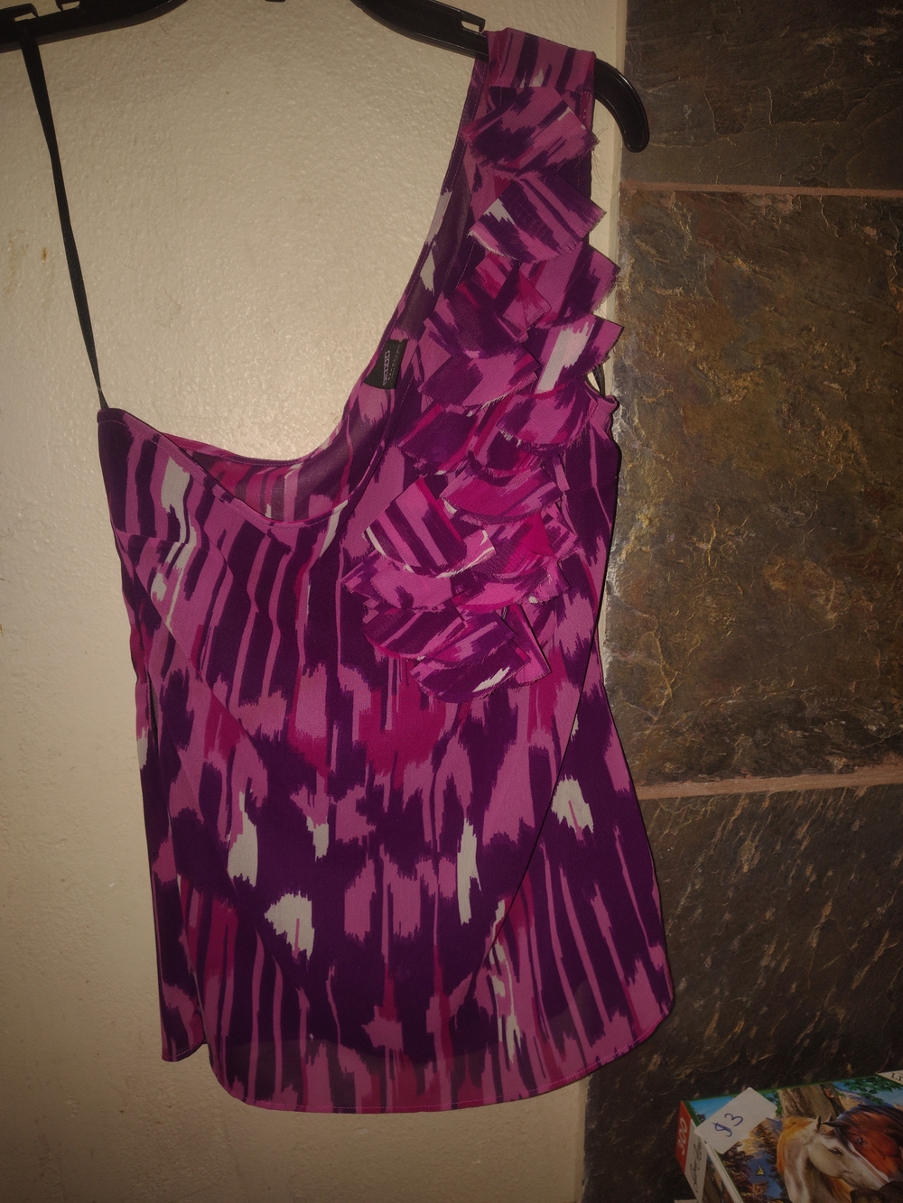 One-Shoulder Purple Ruffle Print Womens Dress Top
